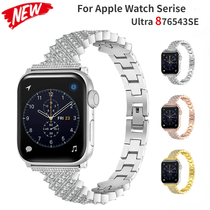 

Metal+Diamond Strap for Apple Watch Ultra 49mm 8 7 45mm 41mm Luxury Women Replacement Band for iWatch 6 5 4 3 SE 44mm 42mm 40mm