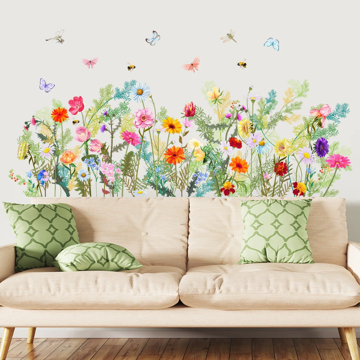 New plant flowers butterfly wall stickers Living room bedroom room decorative wall stickers self-adhesive wall stickers