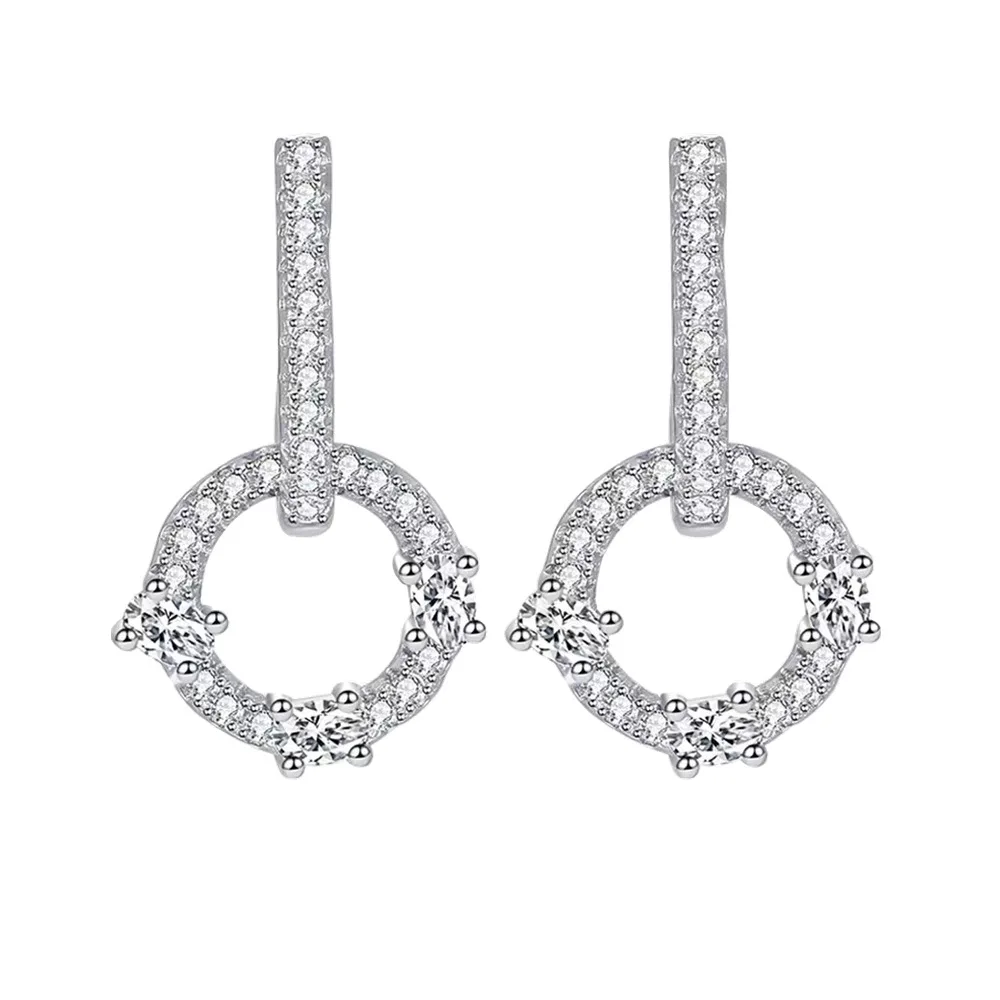 Fashionable Circular Ring Inlaid with Full Diamond S925 Pure Silver Earrings, Niche High-end Feeling, Light Luxury Earrings