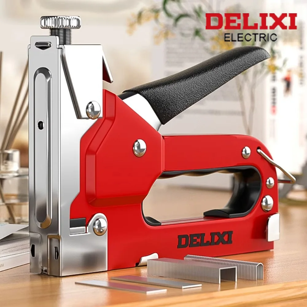 DELIXI 4 in 1 Stapler Furniture Heavy Duty Staple Gun Construction Stapler for Wood Solid Stainless Steel Metal Tools Nail Gun