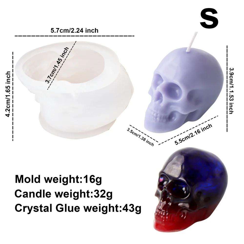 3D Menschlicher Schädel Kerze Silikonform Halloween Schädel Gips Kristall Kleber Seife DIY Feste Silikonform Einzigartiges Wohnkultur Geschenk – Detail 6