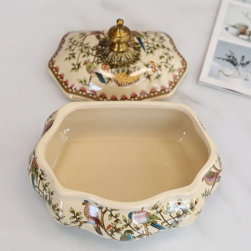 

European Ceramic Storage Jar, American Alloy Key & Trinket Organizer Box, Creative Candy Snack Container Decorative Holder