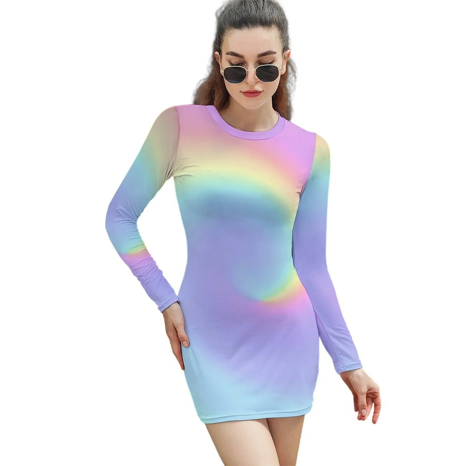 

Light Pastel Rainbow Spiral Long-Sleeved Sheath Dress dress summer 2024 women summer dress womens 2024