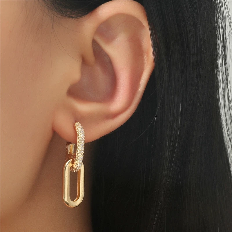 Fashion Statement Earring Retro Micro Inlaid Zircon Geometric Earrings Paper Clip Link Earring Pendant Jewelry Accessories