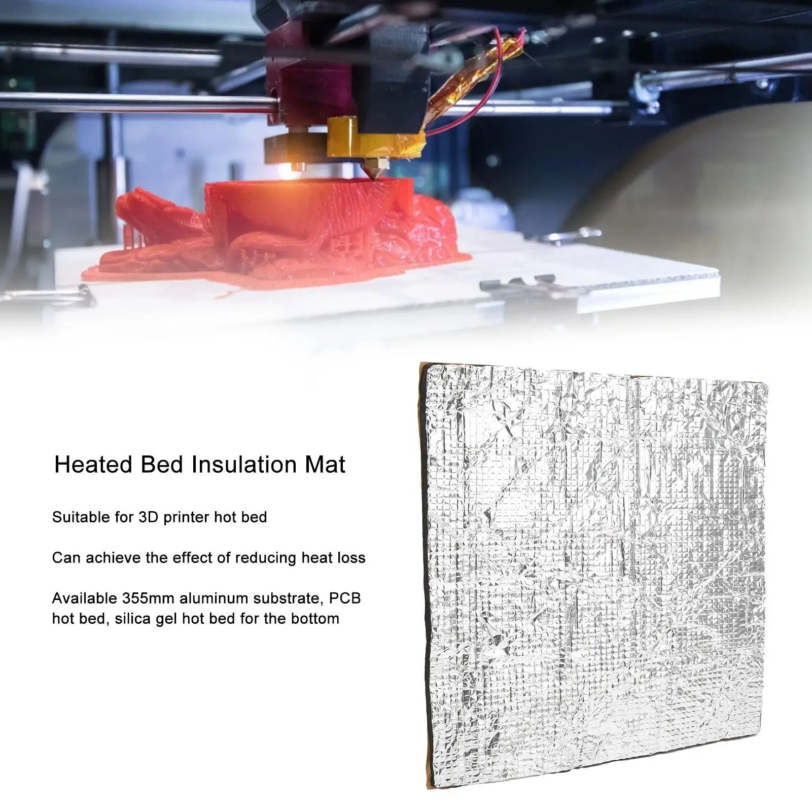 Heated Bed Insulation Mat SelfAdhesive Cotton Pad 3D Printer Accessories 350x350mm