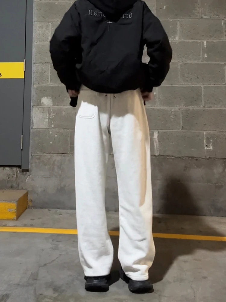 

Men's Winter Fce Lined American Sle Knife Wide Leg Casual Pants Loose Fit Straight Cut Spor Trousers