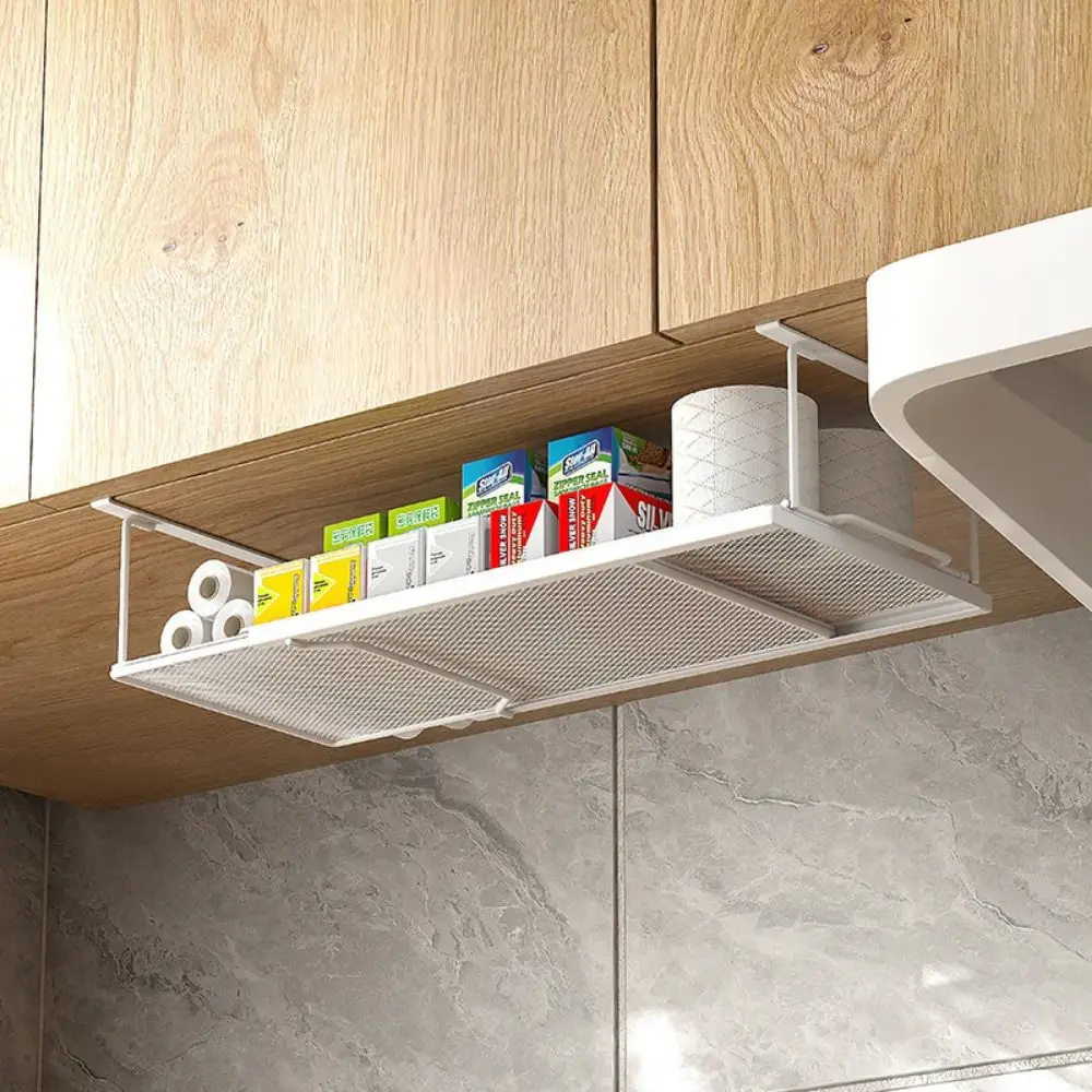 Extendable Hanging Under Cabinet Shelf Rust-proof Space Saver Under Shelf Storage Basket Add-on Sturdy Under Cabinet Rack