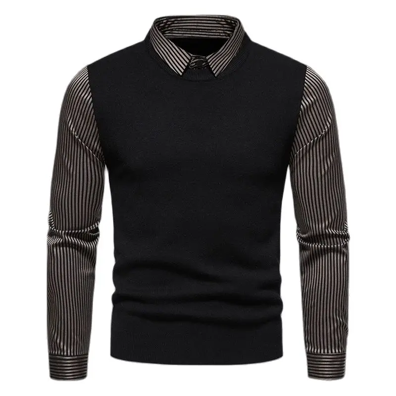 Pullover 2023 New Winter Men's Sweater Casual Knit Business Lapel Fashion Turtleneck Clothes Retro Cold Shirt Striped Sleeves