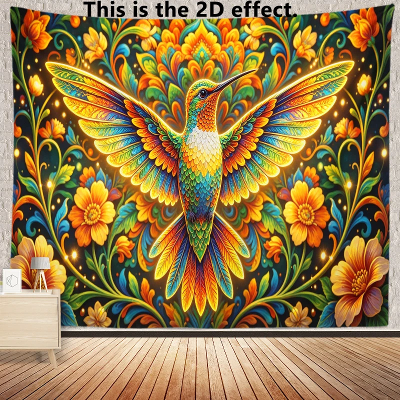 Vibrant Hummingbird Floral Background Cloth Hanging Cloth Bedroom Bedside Decorative Wall Cloth Dormitory Tapestry