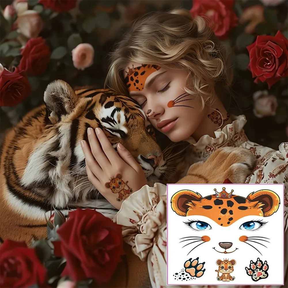 10 Sheets Face Tattoo For Makeup Party Stage Show Unicorn Face Stickers Cute Cartoon Animal Waterproof Temporary Fake Tattoos