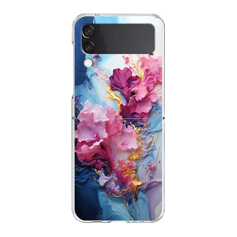 Plum Blossom Hard PC Phone Case For Samsung Galaxy Z Flip 5 4 3 Transparent Cover For Galaxy Z Flip 6 Foldable Shockproof Cases