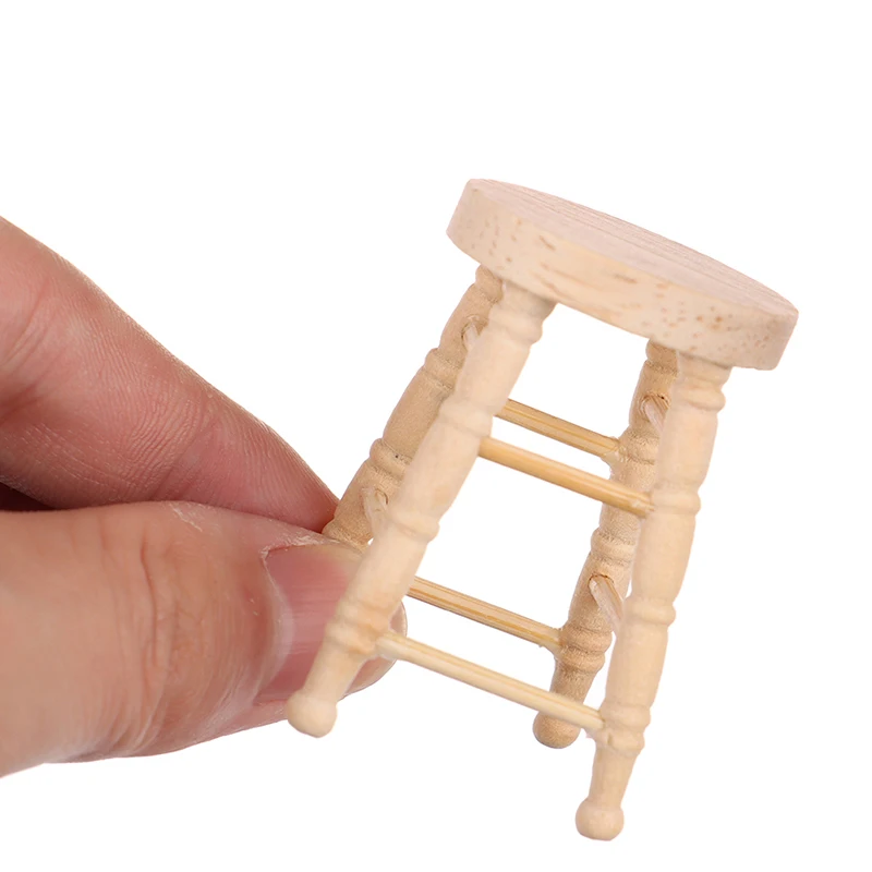 Mini tamborete de madeira simulação cadeira móveis modelo brinquedos para casa de boneca 1/12 casa de bonecas decoração acessórios em miniatura