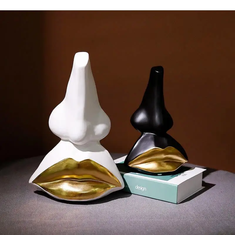 

Керамические украшения ручной работы, нос, губы, человеческое лицо, абстрактная скульптура, ремесла, современные аксессуары для украшения дома