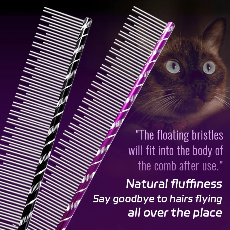 Fenice Professional Cat Grooming Comb Groomer For Pet Groomer Pets Combs Hairbrush Tapered Stainless Steel Pins Cat Hair Care