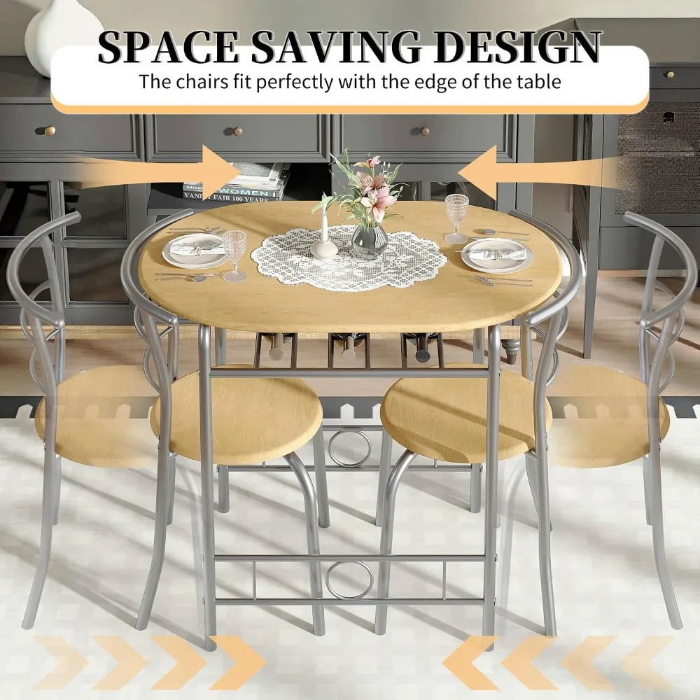 3-Piece Dining Table Set for Kitchen Breakfast Nook, Oval Wood Grain Top, Metal Frame with Wine Rack