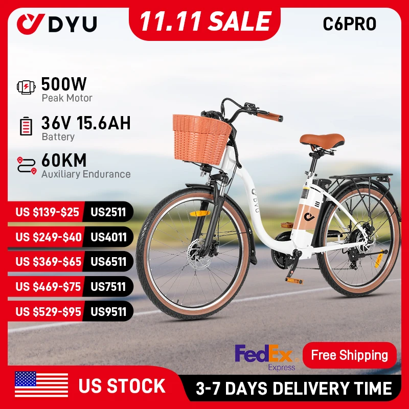 

DYU C6PRO Электрический велосипед для взрослых, 250 Вт, городской электровелосипед, 36 В, 15,6 Ач, аккумулятор, электрический велосипед, 26-дюймовый пригородный электровелосипед с шинами