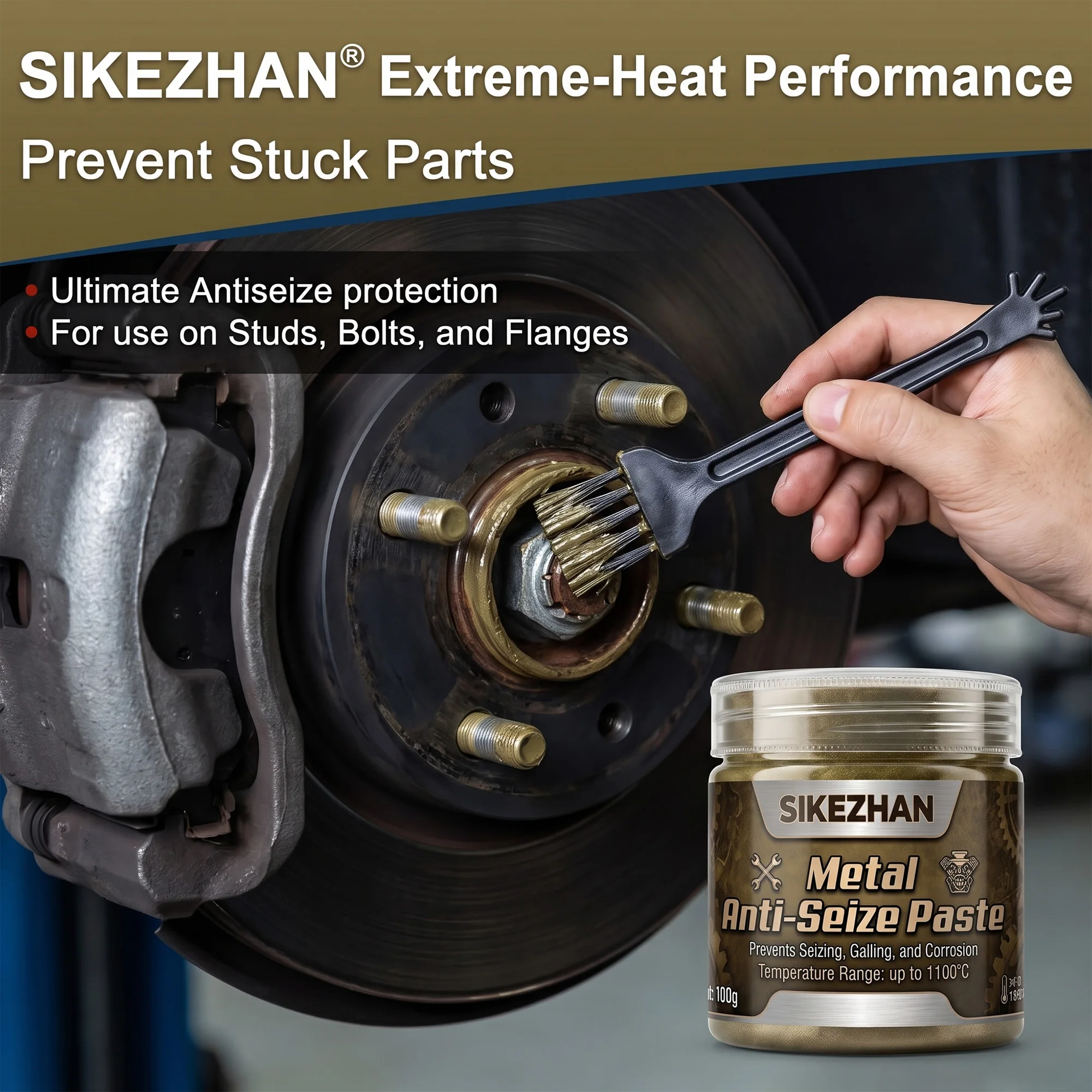 High Temp 1100°C Copper Anti Seize Paste Grease 100g with Brush Waterproof Lubricant for Auto Brake Calipers Spark Plug Bolts