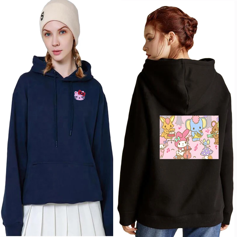 

Women Wool Hoodie Cute Pink Cat Embroidery Cartoon Concert Print Cotton Autumn/winter Pocket Pullover Hoodie