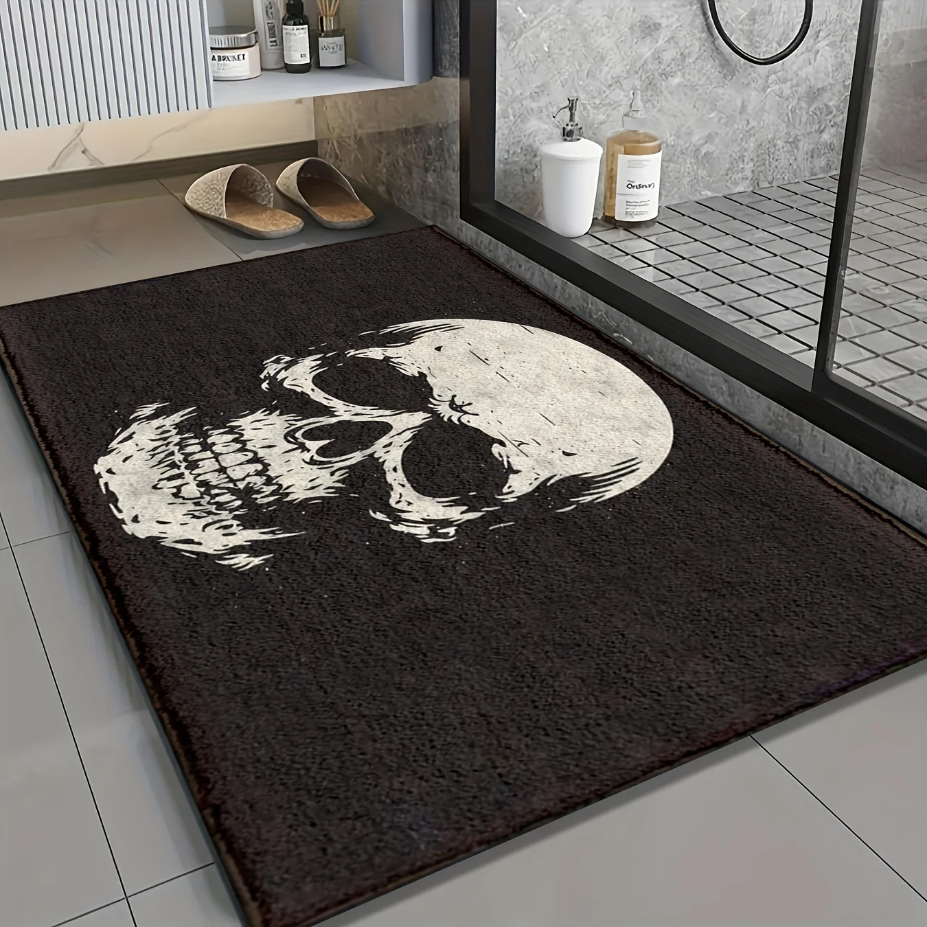 Gothic Skull Doormat Entrance Mat For Home Decor Entryway Porch Rug Halloween Skeleton Welcome Accent Mat Non Slip Indoor Outdoo