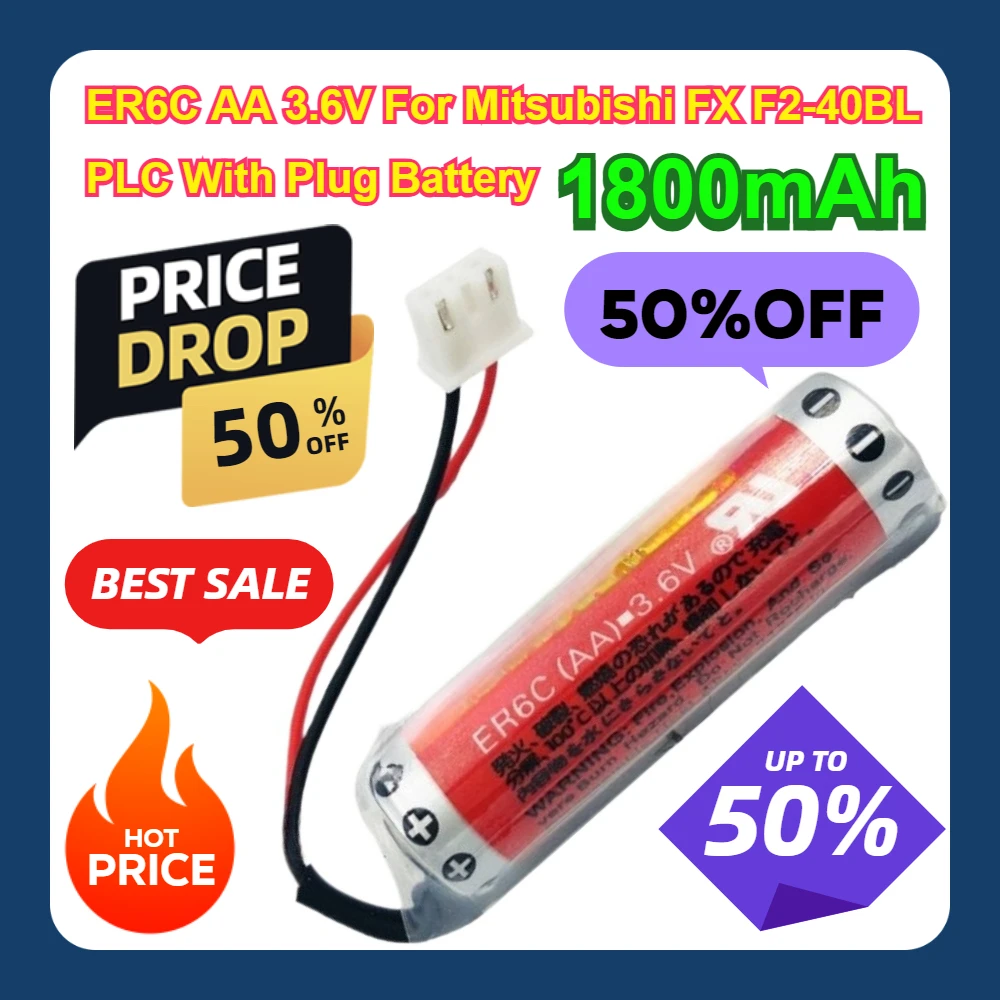

ER6C AA 3.6V For Mitsubishi FX F2-40BL 1800mAh PLC With Plug Battery