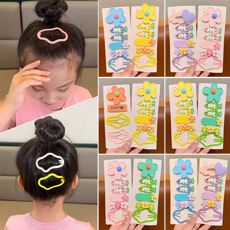 女の子のためのカラフルな漫画のヘアクリップ、かわいい花と心のヘアピン、赤ちゃんのヘアクリップ、髪留め、ヘアピンの帽子、子供のヘアアクセサリー、6個
