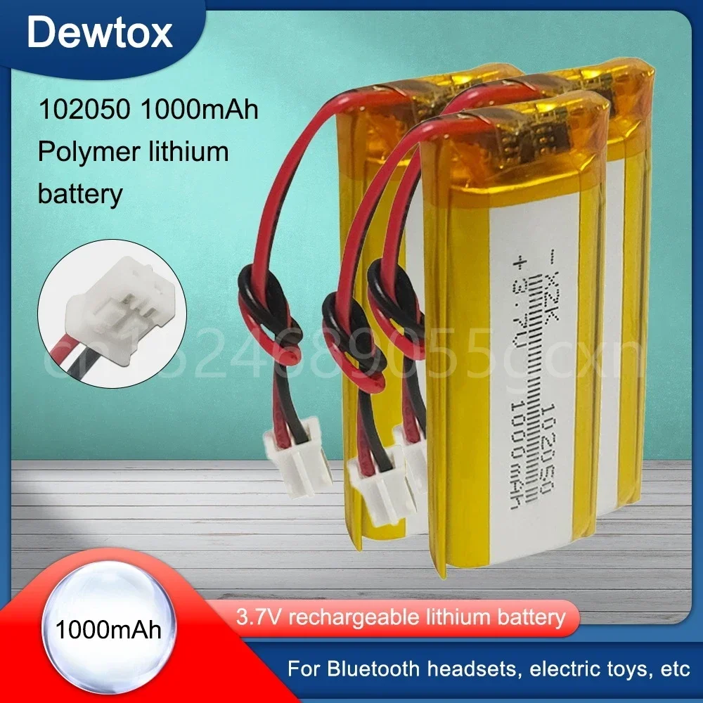 1000mAh 3.7V 102050 Lithium Polymer Li-Po Li Ion Rechargeable Battery PH 2.0mm 2pin Plug for Aircraft,LED Light,speaker GPS