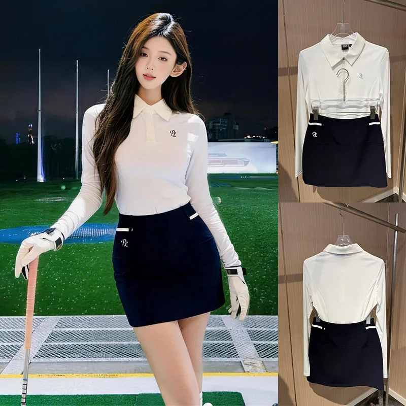 PL Sunscreen Golf Women Clothing Long Sleeve Anti-UV Top Cooling Polo Shirt Lady Elastic Short Skirt OL Golf Pencil Skirts