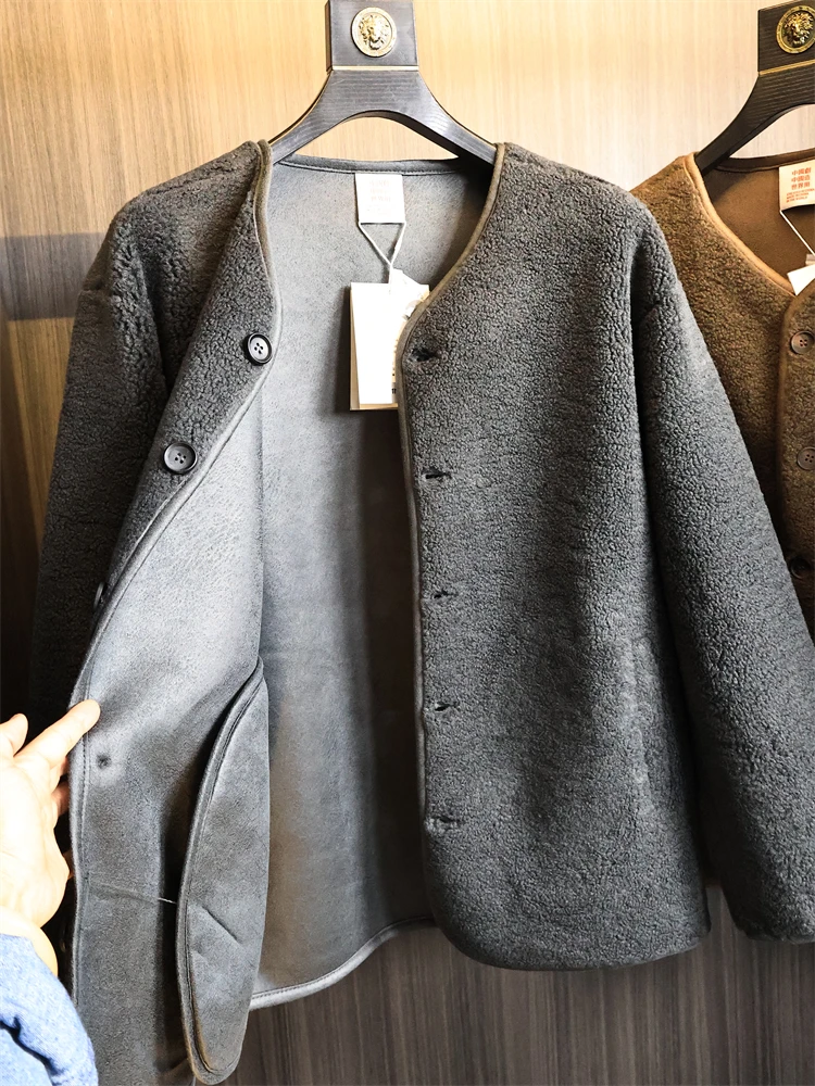 

Thiened Loose Fit Lamb Velvet Jaet Men's Autumn Winter Faion Warm Casual Sle No Collar Jaet Polyester Fiber Coat