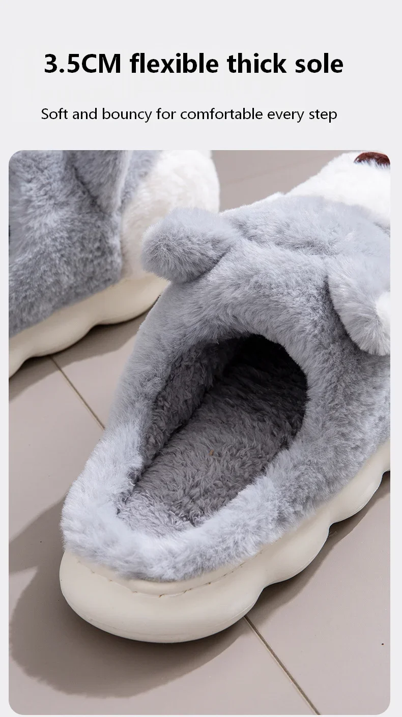 ZUOFU Niedliche Husky-Hund-Plüsch-Hausschuhe Herbst Winter Weiche Flauschige Rutschfeste Komfort-Hausschuhe EU 36-51 – Detail 4