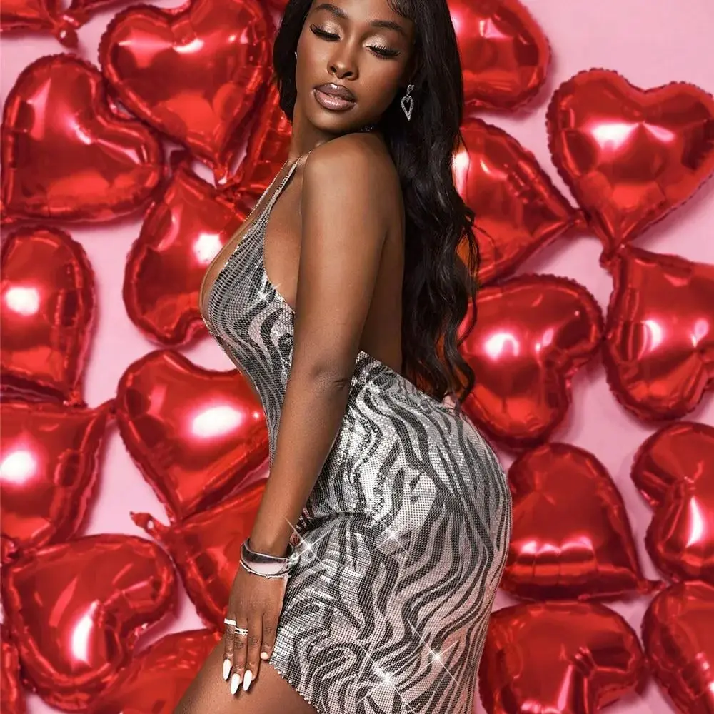 Trägerloser Minirock mit Cyber-Zebra-Print, tiefes V, rückenfreies Nachtclub-Kleid, Musikfestival, heißes Mädchen, schlankmachendes Strass-Kleid