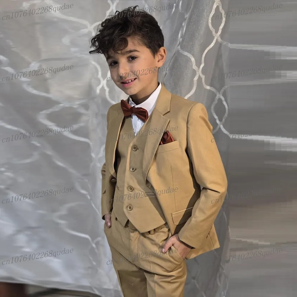

Gold Boy's Suit Formal Occasion Kids Tuxedo Toddler Children Clothes Boys Attire 3 Piece Set Jacket Vest Pants 2-13 Years