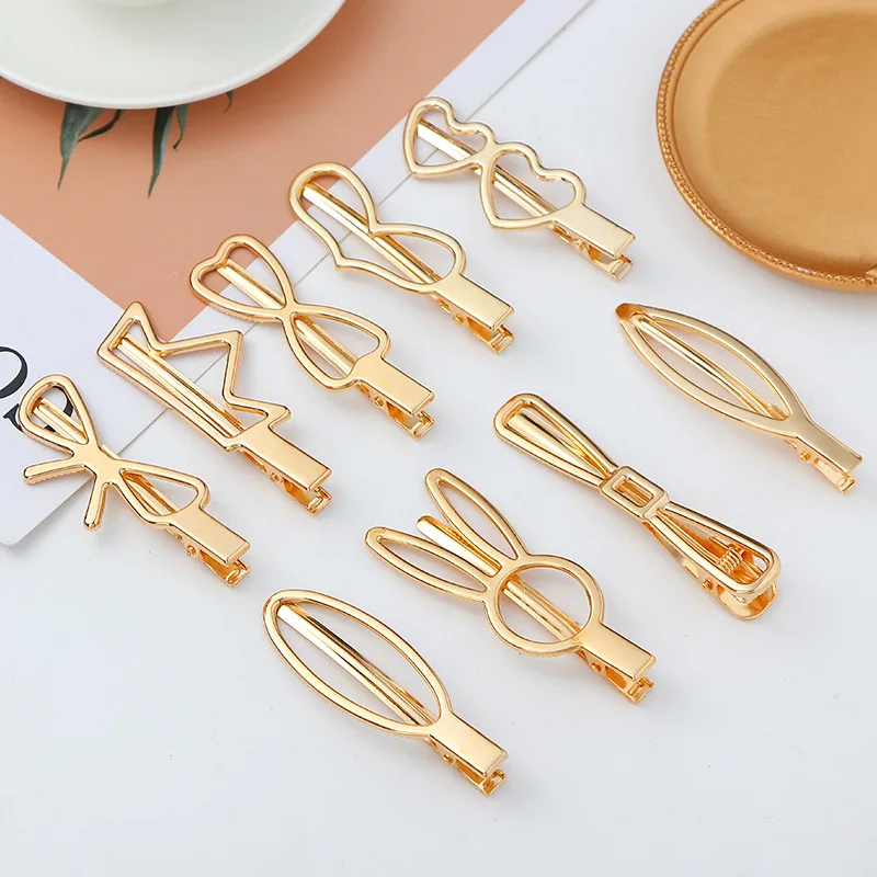 30pcs Heart Crown Hair Claws Rabbit Ears Hair Barrette Gold Metal Aligator Hollow Clip Girls Hairpin DIY Crafts Hair Accessories