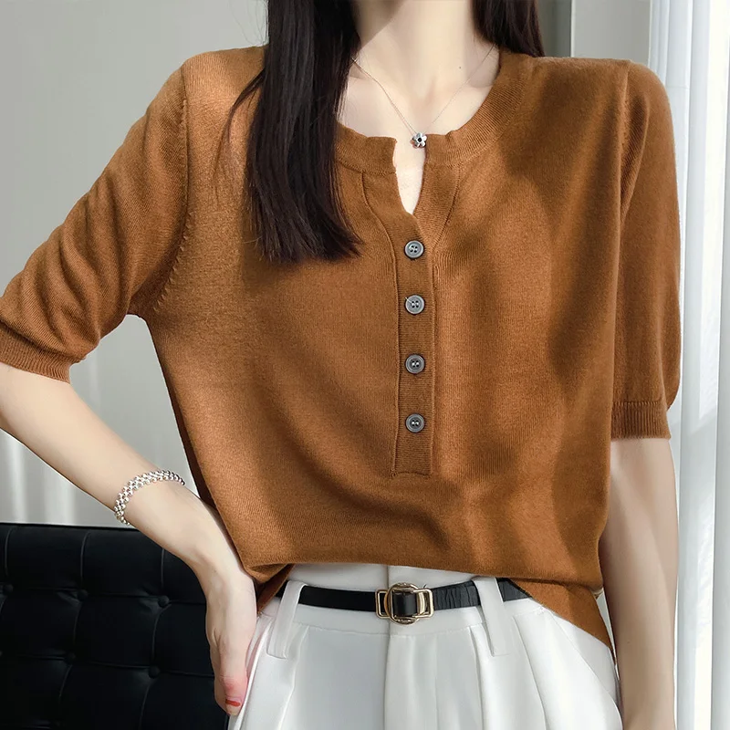 2023 New Summer Fashion Cashmere short sleeve Sweater Women Knitted Short Sleeve Women Cashmere Sweater