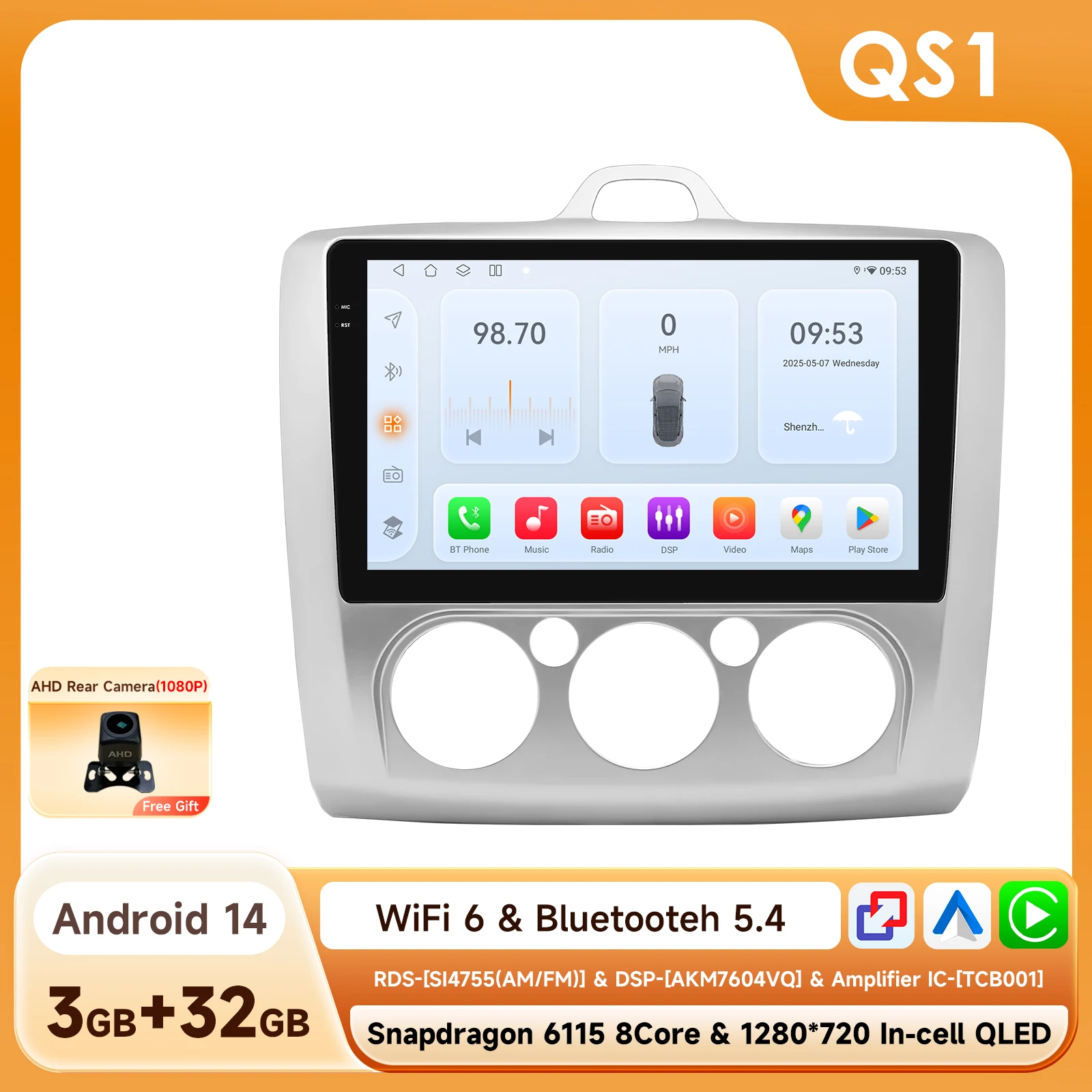 Hizpo 9 "2 Din 4G + WiFi Autoradio voor Ford Focus Exi MT Mk2 MK3 2004-2011 Multimedia Speler Android 14 GPS Navigatie Head Unit