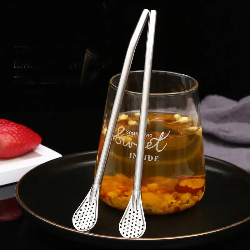 Straw Spoon Multi-purpose Stainless Steel Straw Spoon Cute Creative Coffee Stirring Spoon Juice Milk Tea Spoon