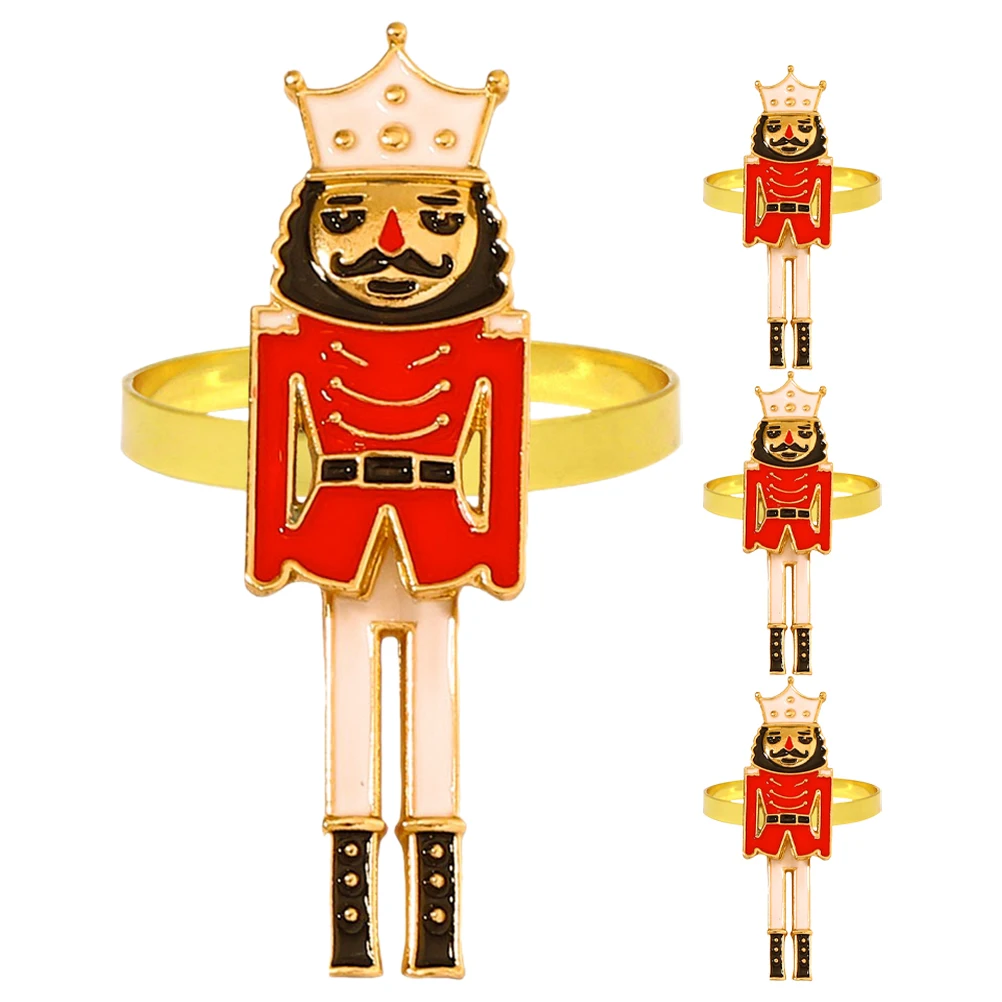 

4pcs Nutcracker Napkin Clips Christmas Decors Napkin Buckles Nutcracker Soldier Napkin Buckles Metal Napkin Rings for Xmas Party