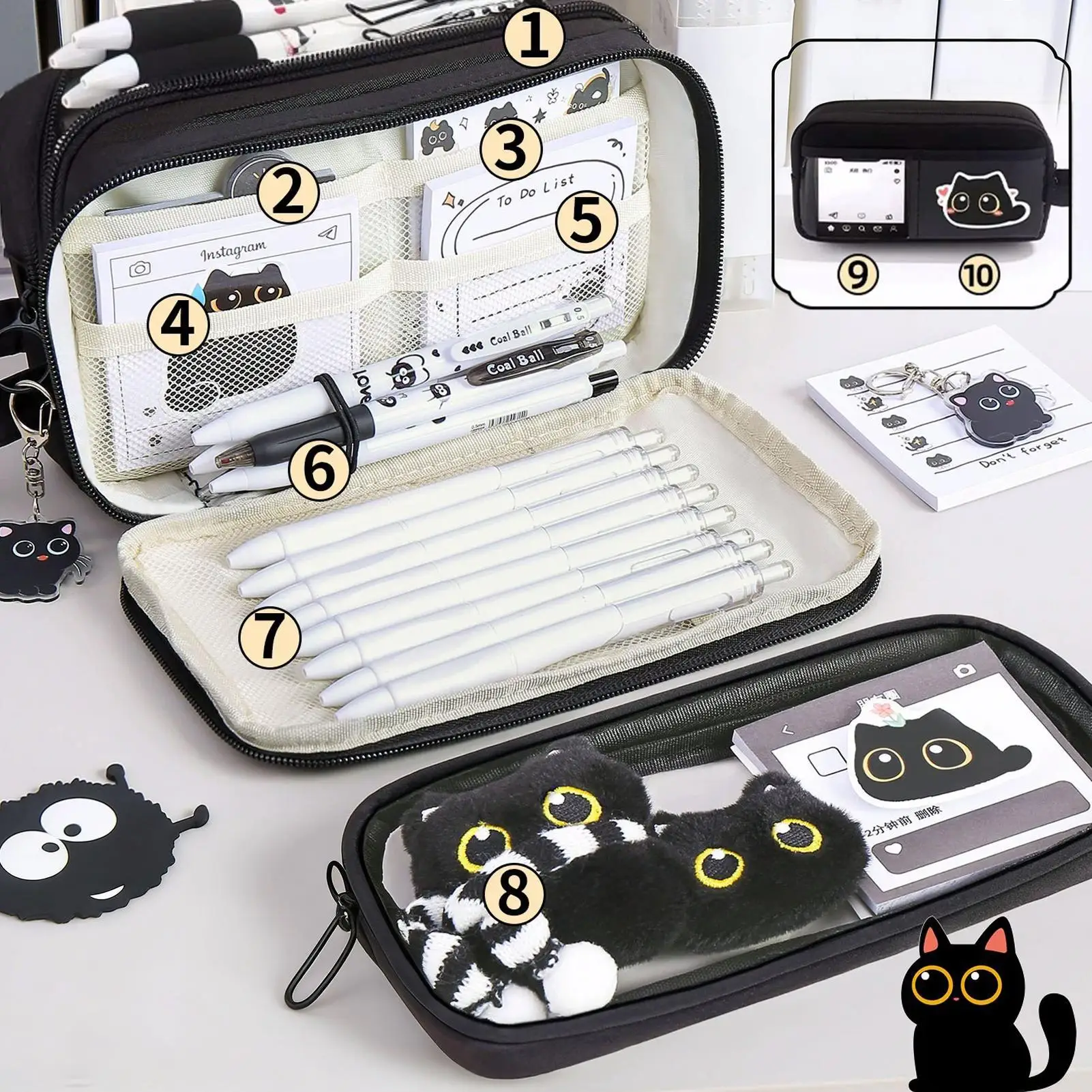 Cute Pencil Pouch with Sticky Notes Funny Pencil Holder Pen Case High-Capacity Stationery Case for Marker School Supplies