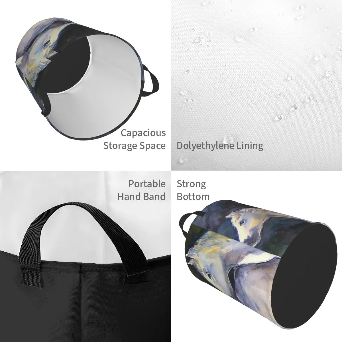 Double Horse Portrait Design Dirty Laundry Baskets Foldable Large Waterproof Clothes Storage Basket For Home Children's