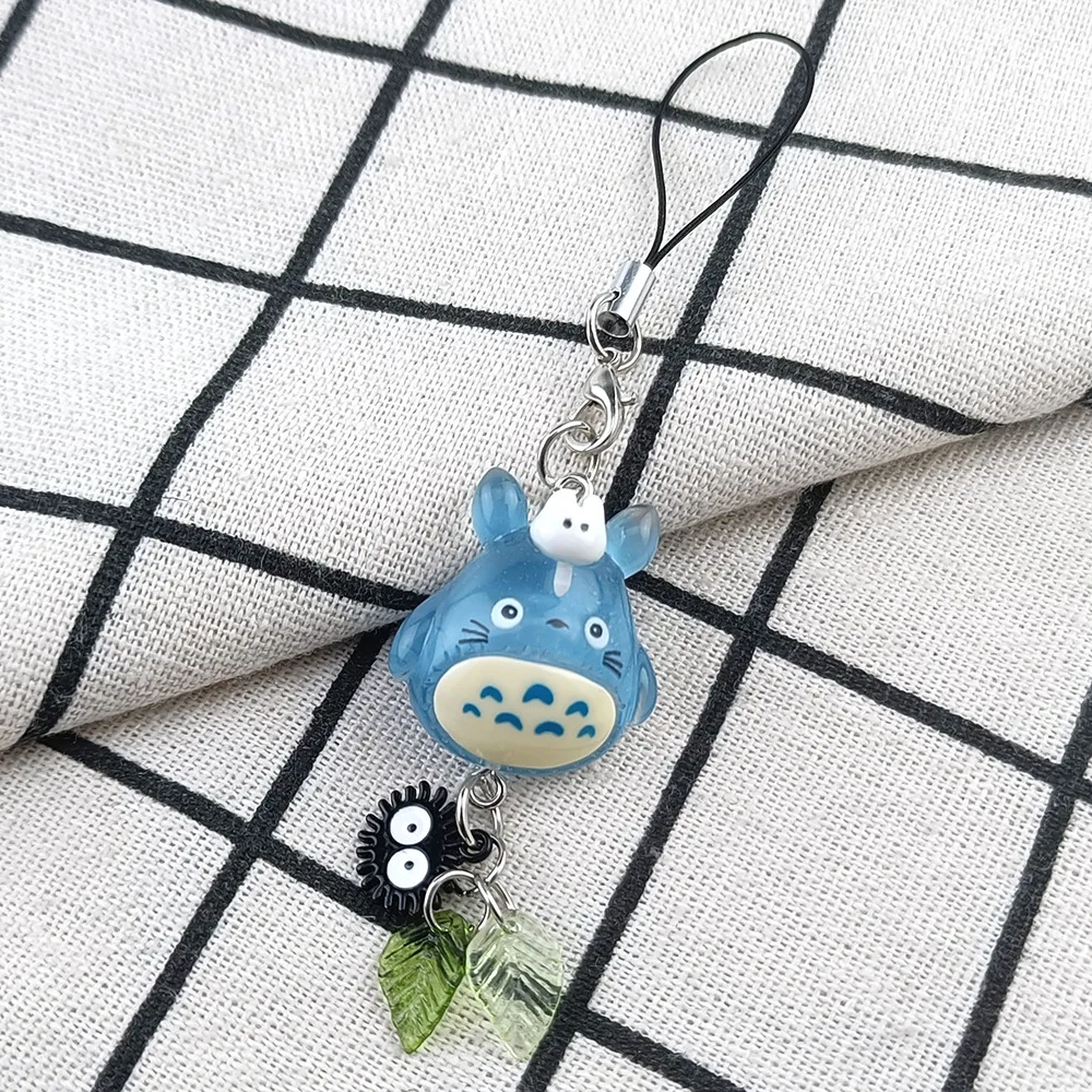 Kawaii Blue Animal Totoro Phone Charm Soot Sprite Keychain Woodland Anime Cat Cosplay Pendant Accessories Handmade Y2K Gift image 4