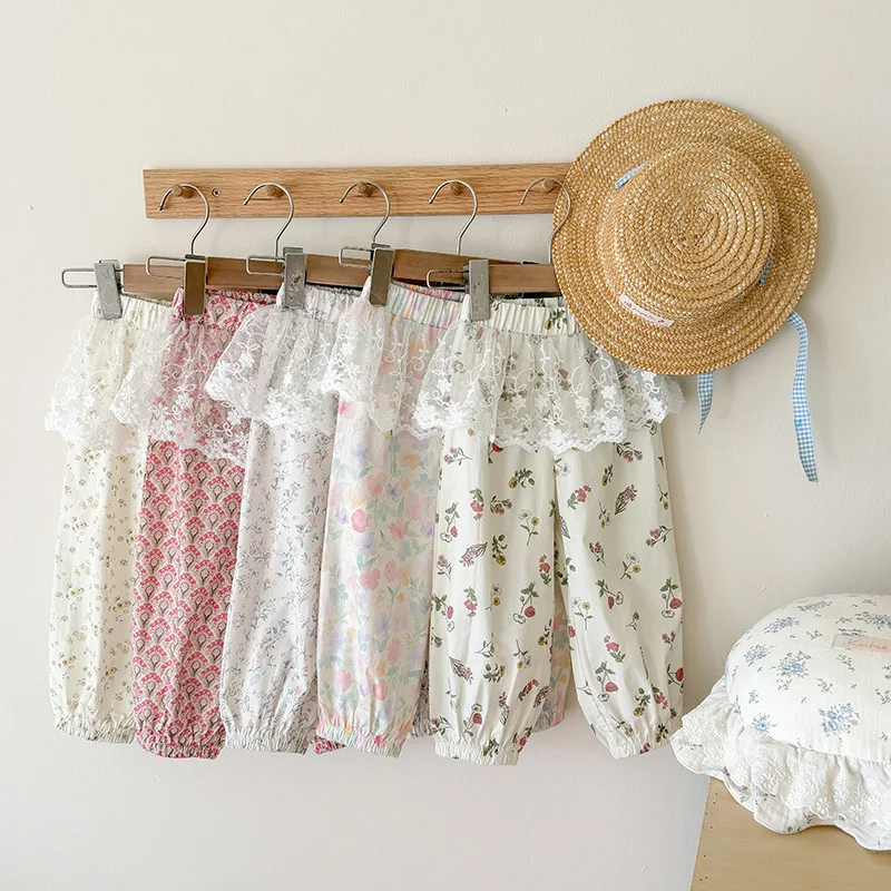 2-10T Flower Girl Pant 100% Cotton Summer Infant Clothing Toddler Kid Lace Loose Pant Cute Sweet Floral Trousers