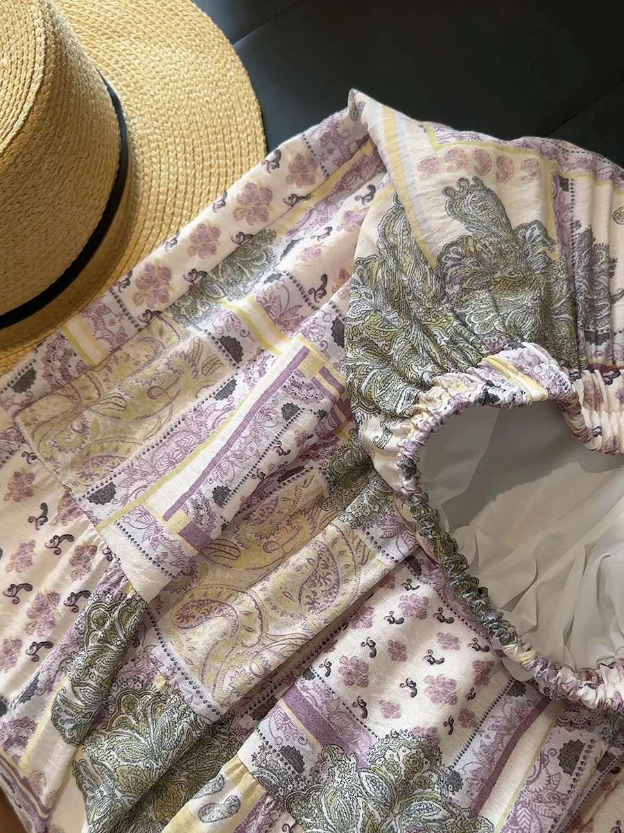 ボヘミアンスタイルプリントスカート　おしゃれで上品なハーフスカート　レディース　薄手　夏　2025年新作　ハイウエスト　ロングスカート