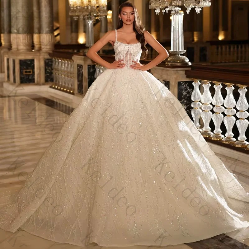 Customized Strapless Mermaid Sleeveless Wedding Dresses Spaghetti Strap Lace Applique Beading Open Back Floor Length Bride Gowns