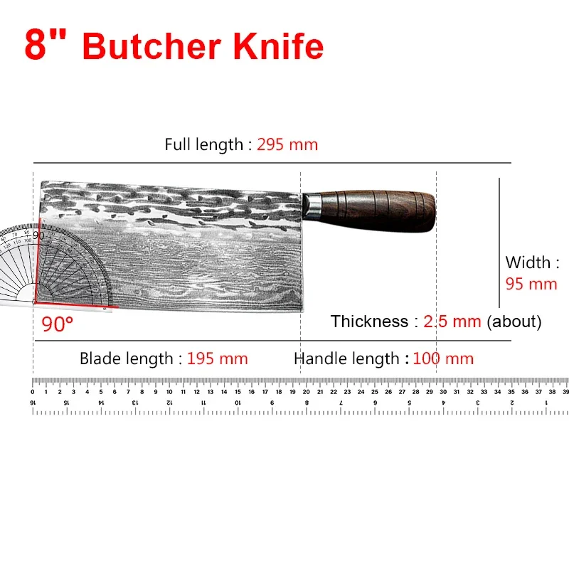 Cleaver Knife Damascus Steel Wood Handle Chef Chop Vegetables Slicing Meat Kitchen Knives Chef Butcher Meat Fruit Cleaver Knife