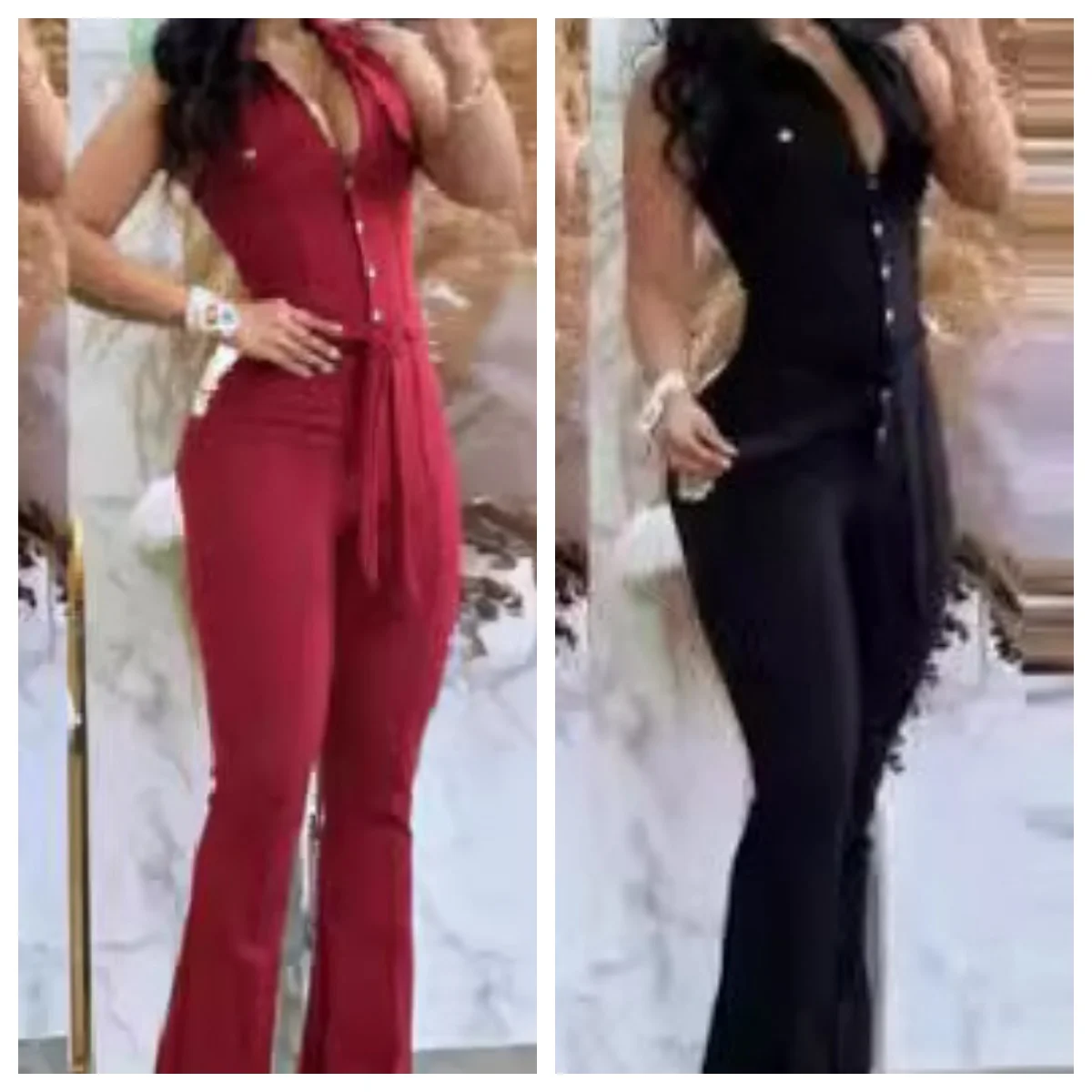 

Jumpsuit Women Autumn New Fashion Casual Turn Down Collar Sleeveless Flared Long Jumpsuits Temperament Commuting