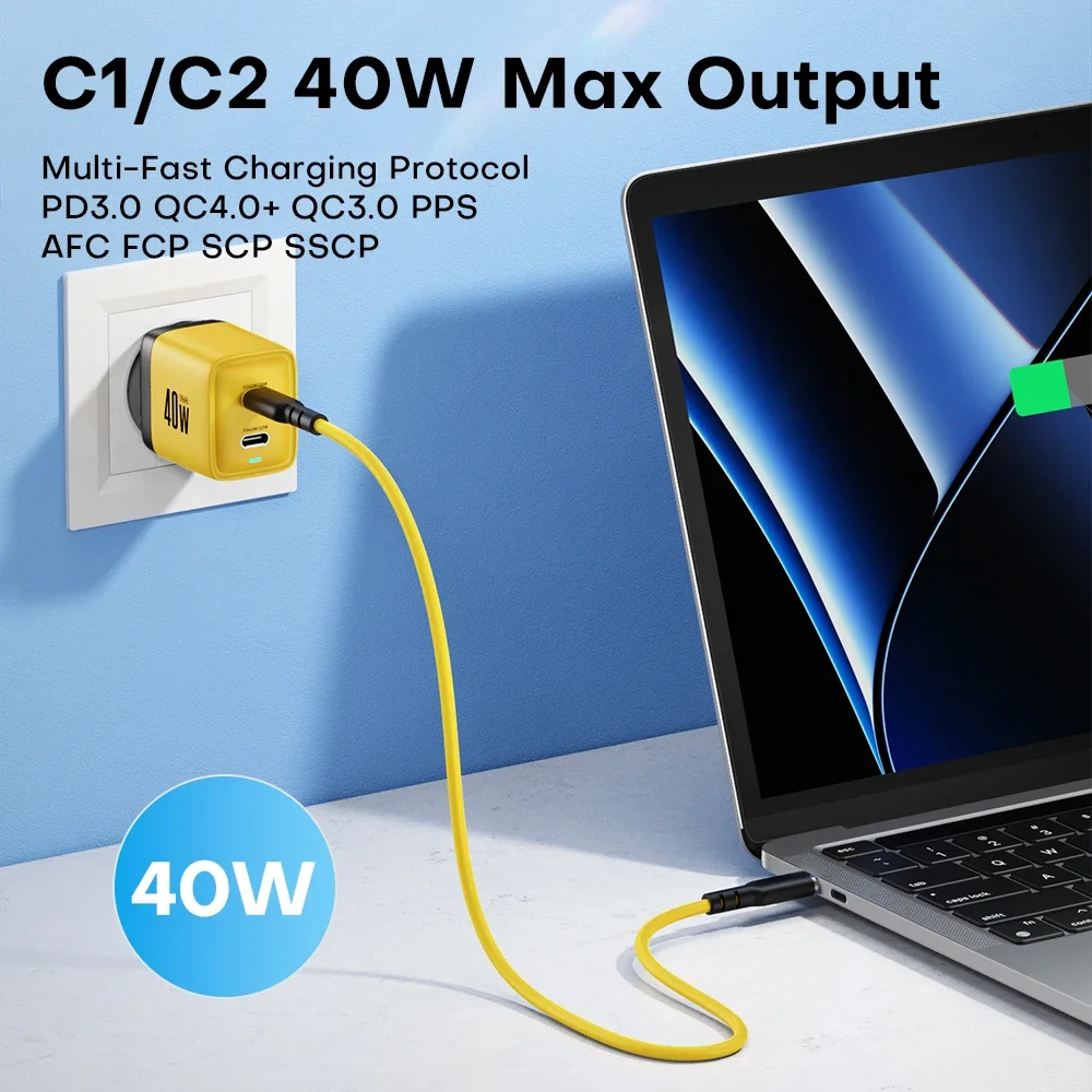 40W USB Type C GaN Fast Charger PD USB C Portable Travel Quick Charging for IPhone 16 15 14 Pro Max Ipad MacBook Samsung Xiaomi