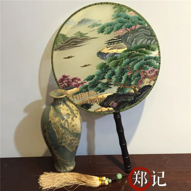 Chinese ancient style handicraft Su embroidery double-sided dance fan decoration craft