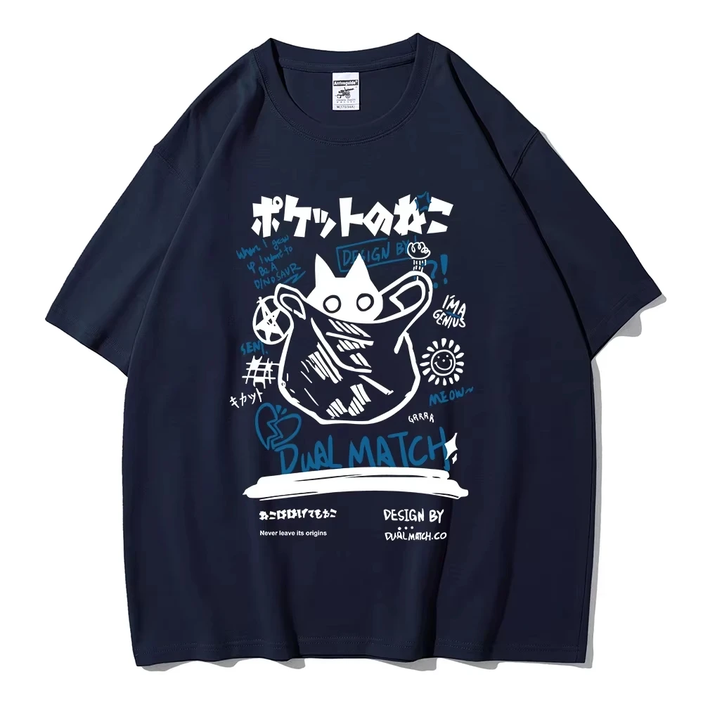 Herren Damen Cartoon T-Shirts 2026 Sommer Harajuku Kawaii Katzen-Print Kurzarm-T-Shirts Paar Mode Lässige Streetwear Y2K Tops – Detail 5