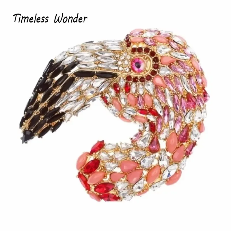 Timeless Wonder Fancy Zircon XL Flamingo Brooch Pins for Women Designer Jewelry Runway Rare Luxury Gift Top Rare Cute Bird 5342