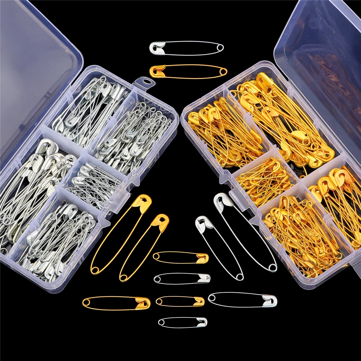 10 compartment case safety pin safety pin gold and silver tag safety pin knitting cross stitch support DIY sewing material