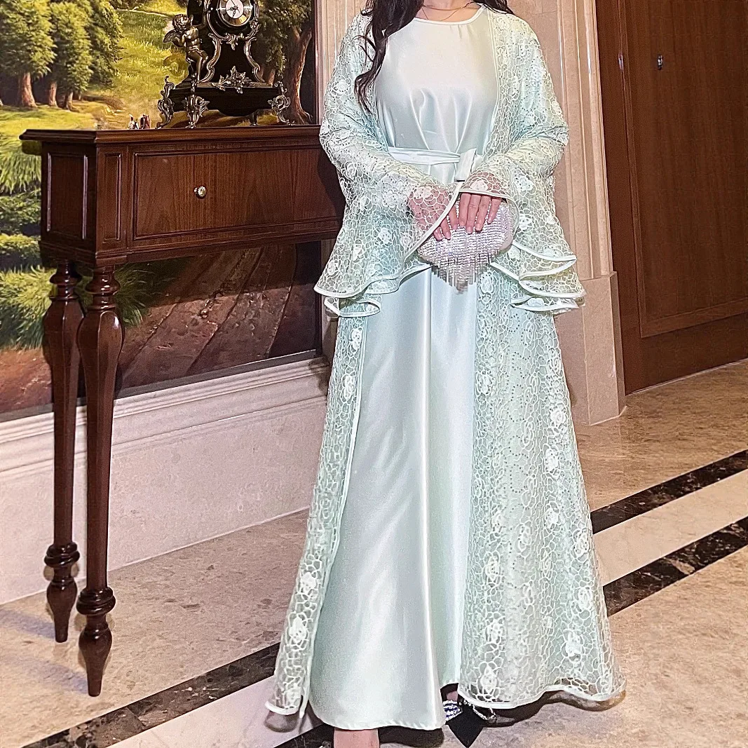 

Комплект из 2 предметов: Женский костюм-абайя, кардиган, платье, мусульманские платья, кружевной кафтан, марокканский/дубайский стиль, джалабия, для праздника Рамадан, вечерние платья